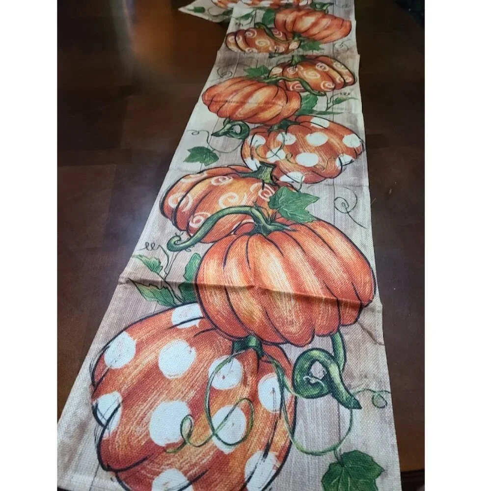 Pumpkin Table Runner Farmhouse Fall Decor Orange Decorative Thanksgiving Cloth